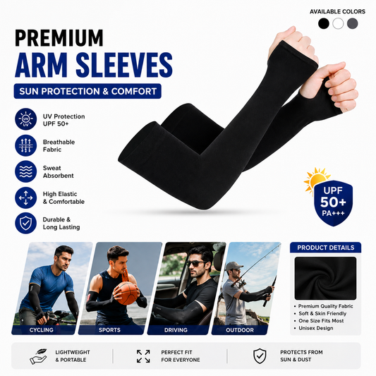 Premium UV Protection Arm Sleeves (1 Pair) – Unisex Cooling Sports Sleeves