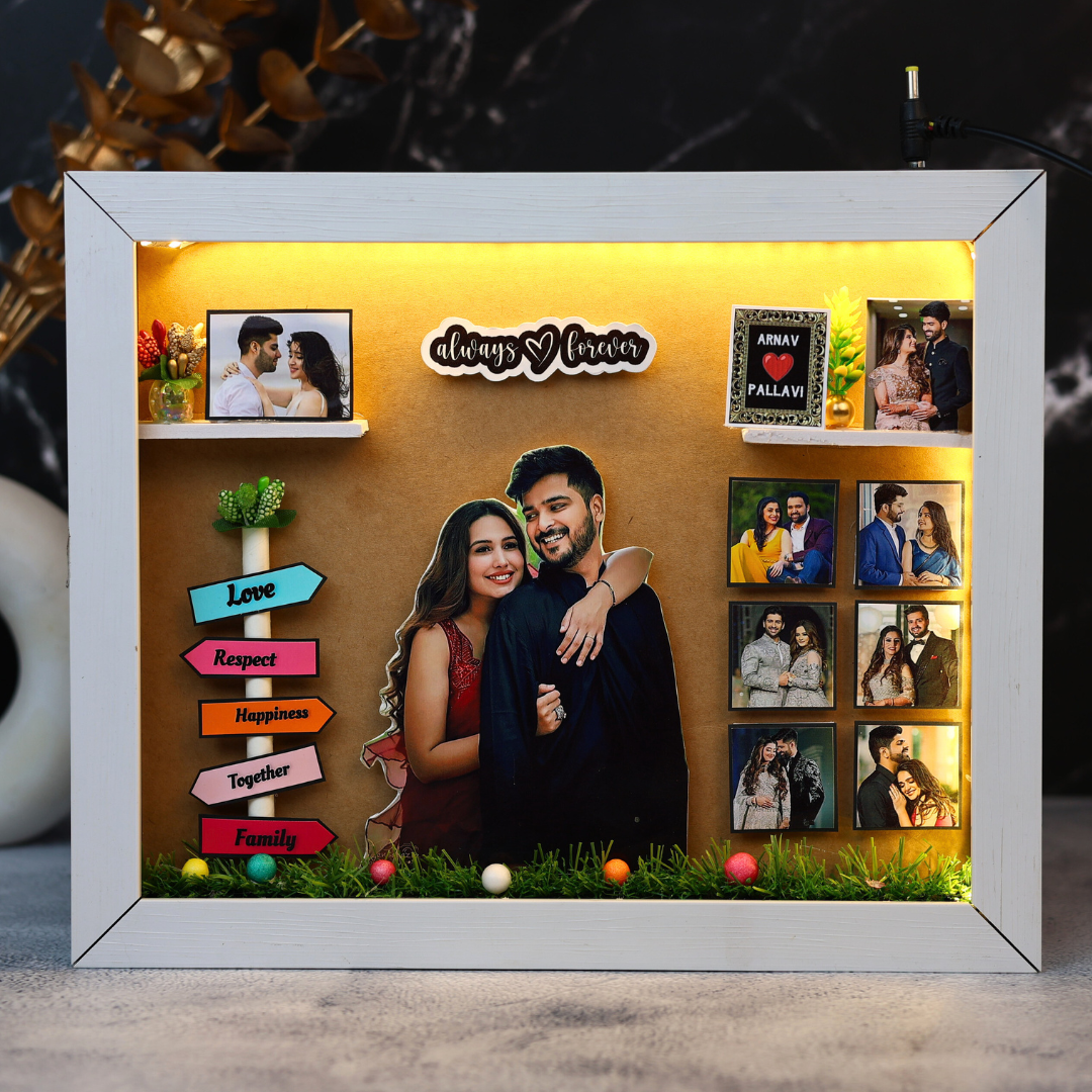 3D Couple Memory Photo Frame with LED Lights
