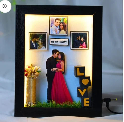 3D Couple Love Memory Photo Frame with LED Light | Personalized Anniversary & Romantic Gift